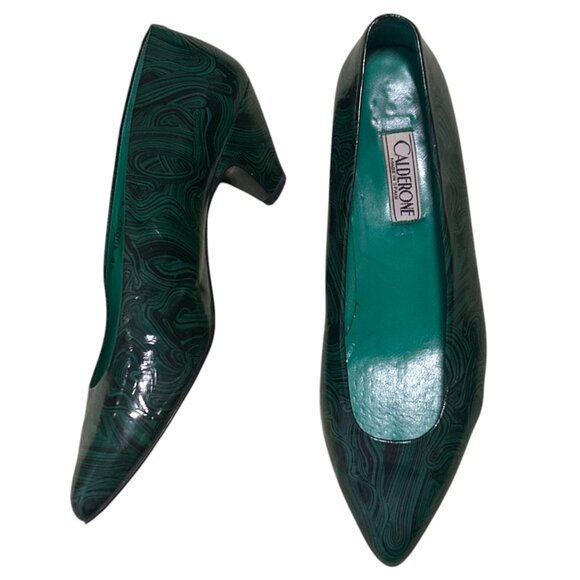 Vintage Patent Leather Malachite Print Pumps - Picture 1 of 4